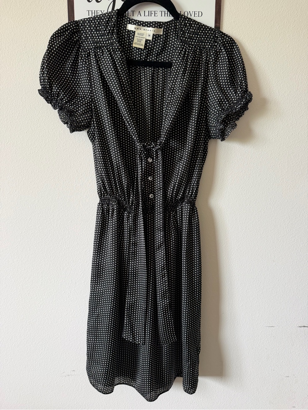 Max Studio Black Polka Dot Tie-Front Mini Dress